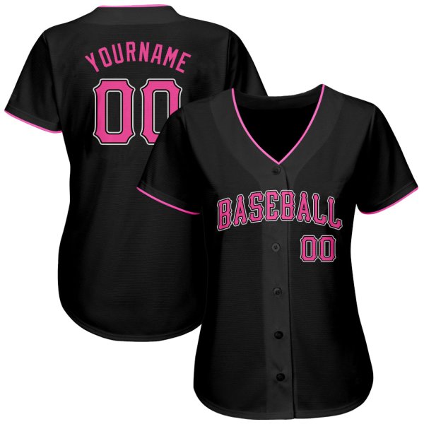Men's Custom Black Pink-White Authentic Baseball Jersey