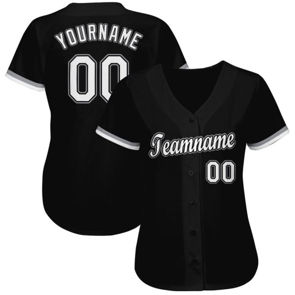 Women's Custom Black White-Gray Baseball Jersey