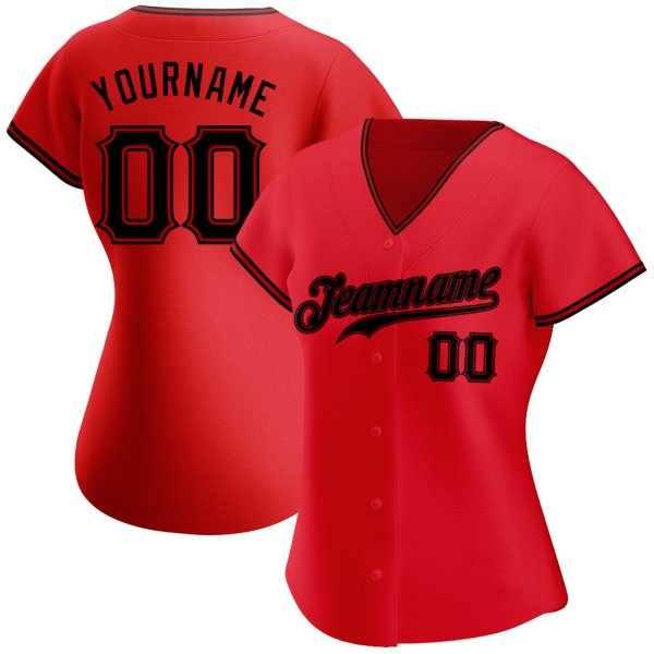 Women's Custom Red Black Authentic Baseball Jersey