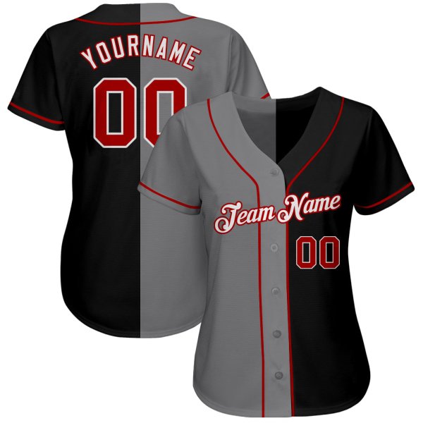 Preschool Custom Black Red-Gray Authentic Split Fashion Baseball Jersey