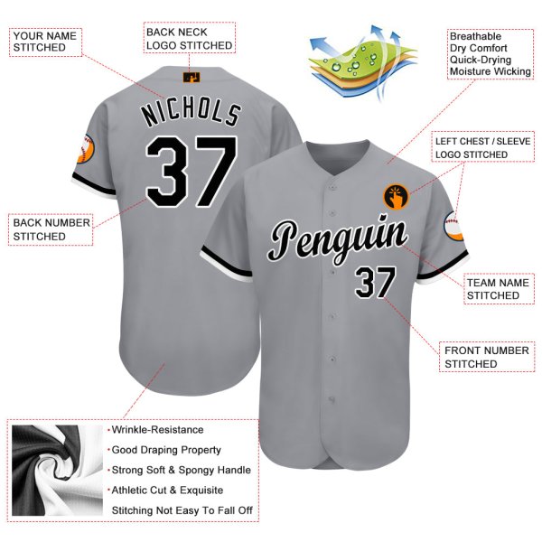 Men's Custom Gray Black-White Baseball Jersey