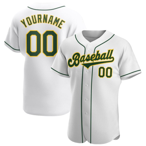 Men's Custom White Green-Gold Authentic Baseball Jersey