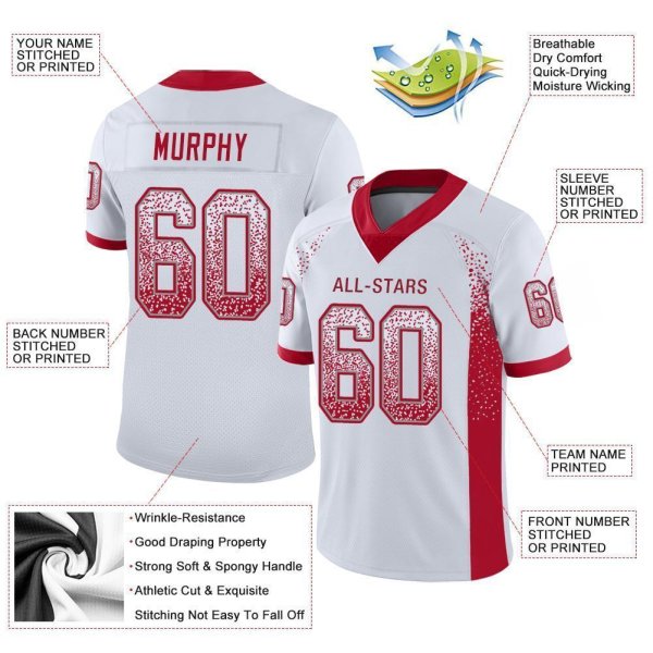 Men's Custom White Red-Gray Mesh Drift Fashion Football Jersey