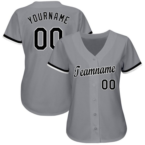 Women's Custom Gray Black-White Baseball Jersey